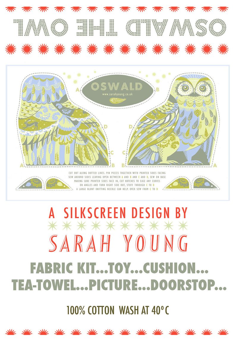 Oswald the Owl Tea Towel  / Cut and Sew Kit - A silkscreen design