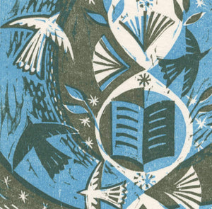 Books and Doves - Woodcut Print