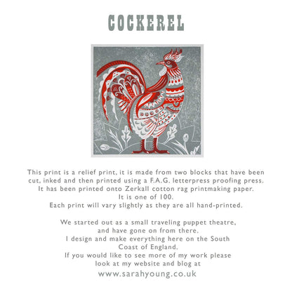 Cockerel - Relief / Letterpress Print