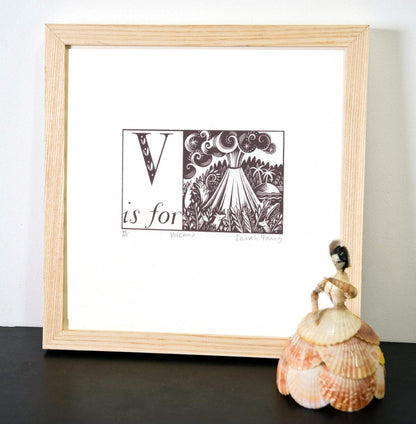 V is for Volcano - Alphabet Silkscreen Print