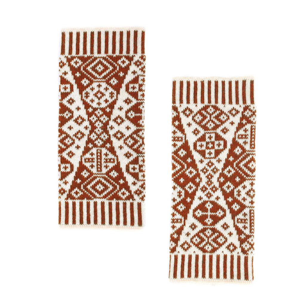 Lozenge Design Wristwarmers in Rust