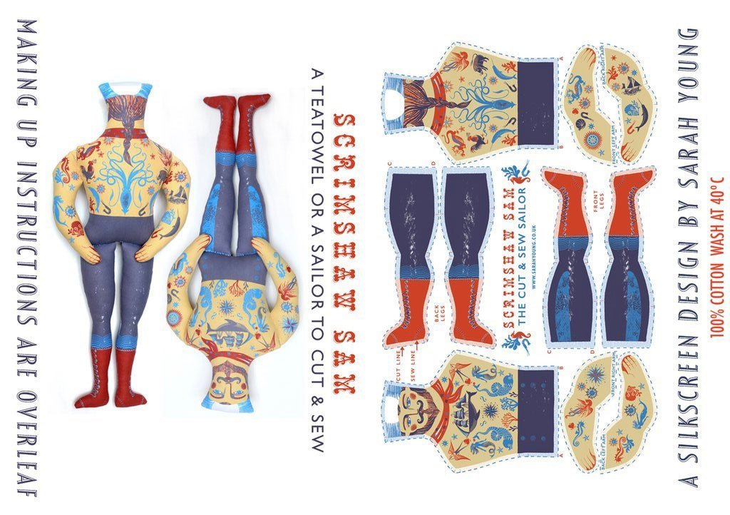 Scrimshaw Sam Tea Towel / Cut and Sew Kit - A silkscreen design