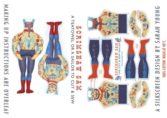 Scrimshaw Sam Tea Towel / Cut and Sew Kit - A silkscreen design