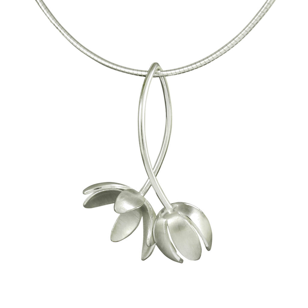 Double Flower and Bud Silver Pendant