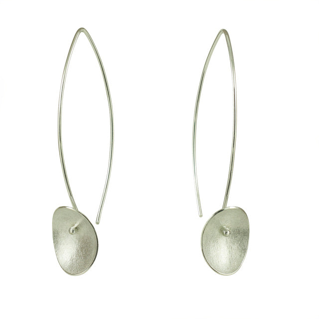 Single Large Seed Silver Long Wire Earrings