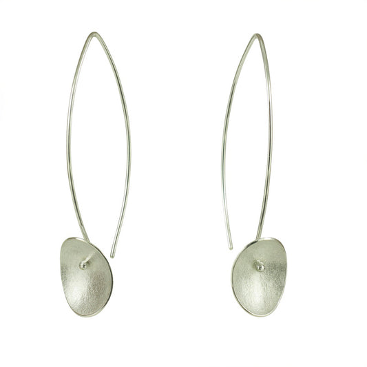 Single Large Seed Silver Long Wire Earrings