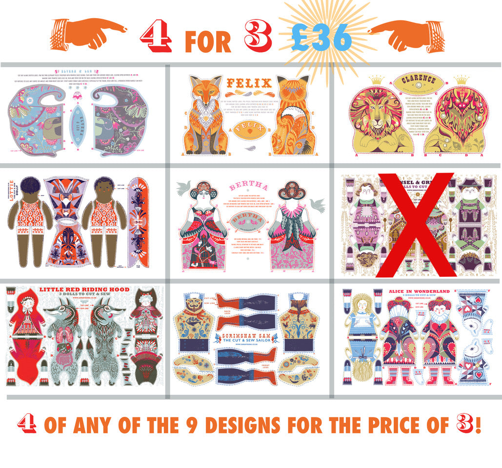 Any 4 Tea Towel / Cut and Sew Kit Designs for the price of 3